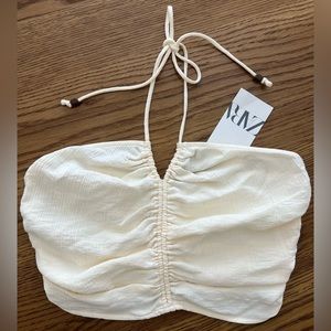 Zara RUCHED CREAM CROP TOP